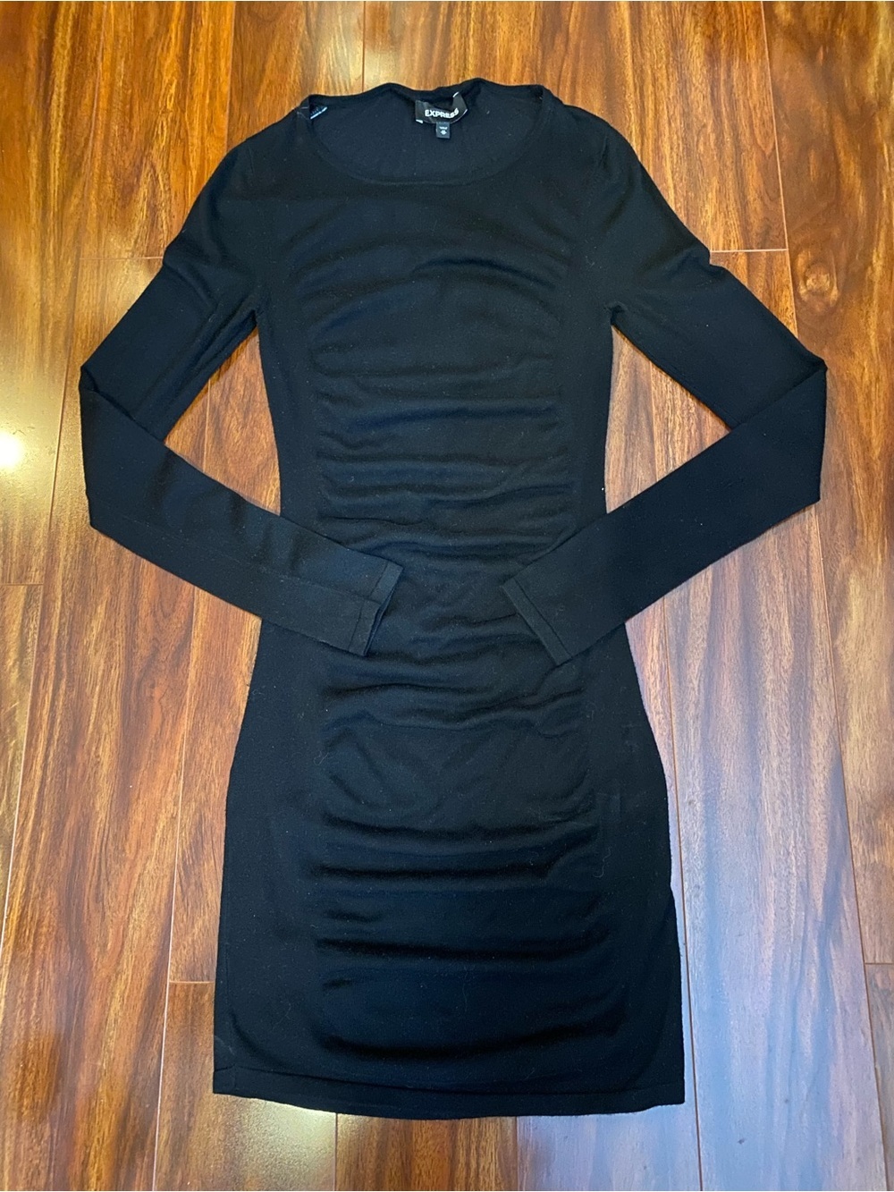 Express Black Long-Sleeve Ruched Bodycon mini Dress